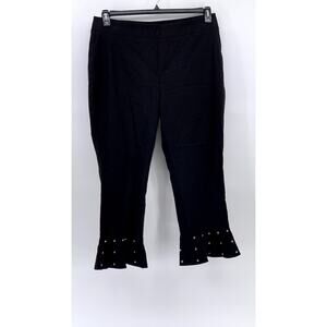 INC INTERNATIONAL CONCEPTS Black Rhinestone Ruffle-Hem Cropped Pants SZ 16